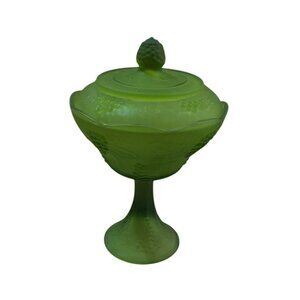 Vtg  Indiana Glass candy dish compote satin frosted glass‎  Farmhouse cottage